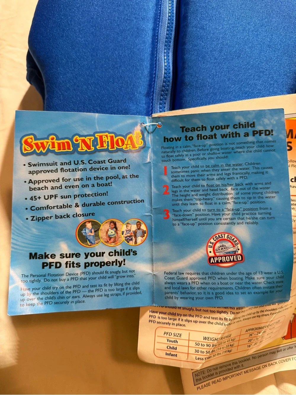 Stearns Swim 'N Float Kids Flotation Swimsuit PFD Blue Floral 30-50 lbs